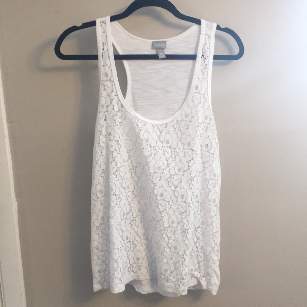 White racerback, lace tank top